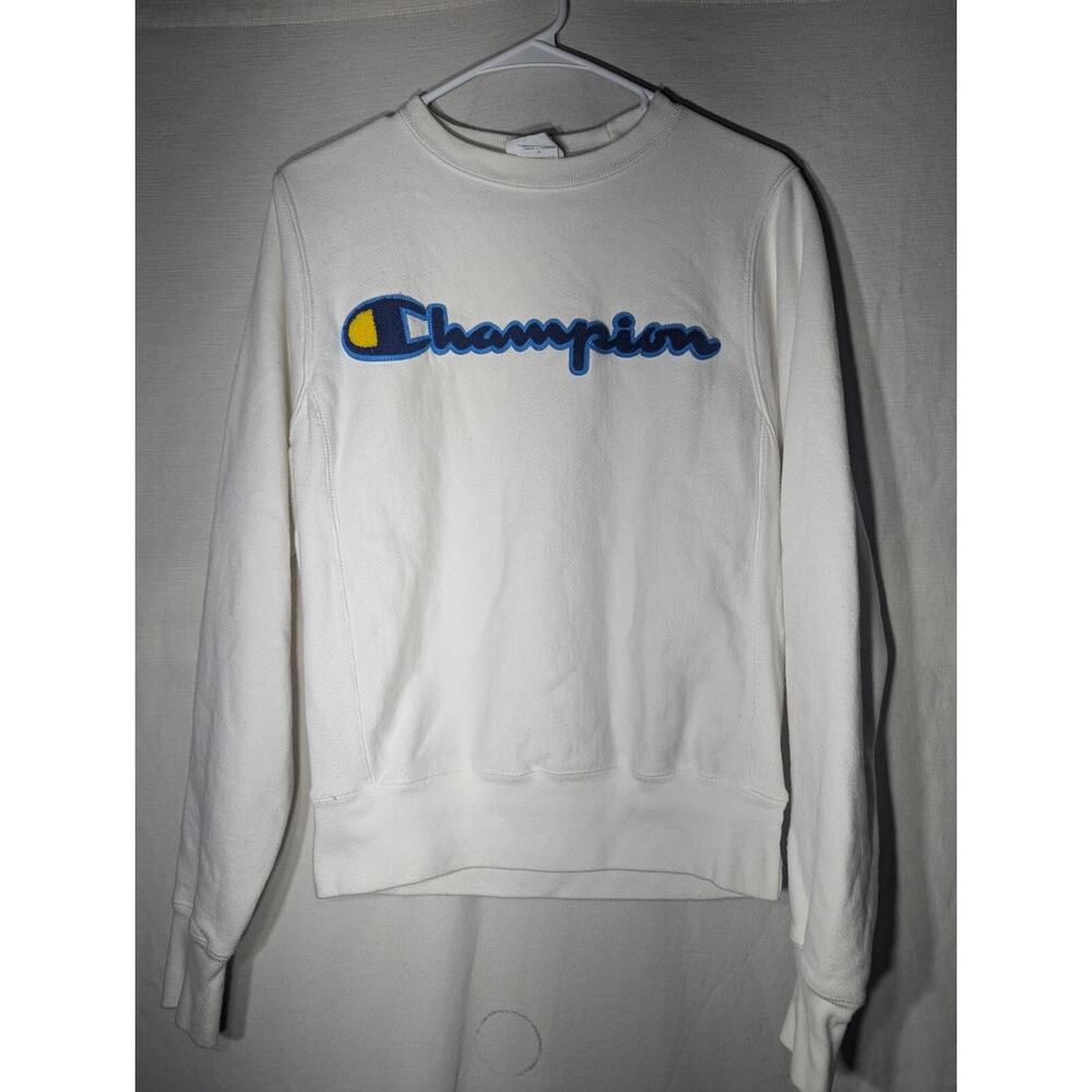 Champion reverse weave Blue And Yellow‎ Logo sweatshirt XS